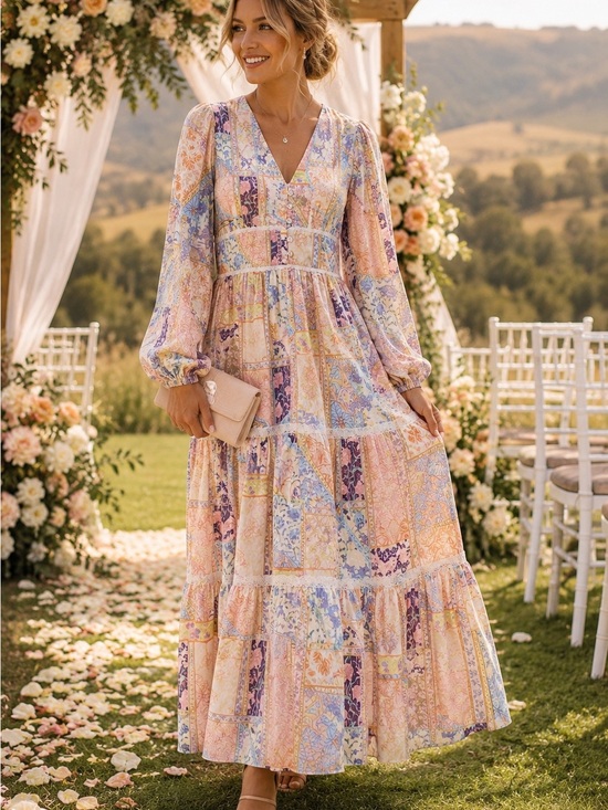Petal & Pup Dresses & Skirts - NWT Petal & Pup Ariella Maxi Dress Medium Patchwork Boho Cottagecore Floral